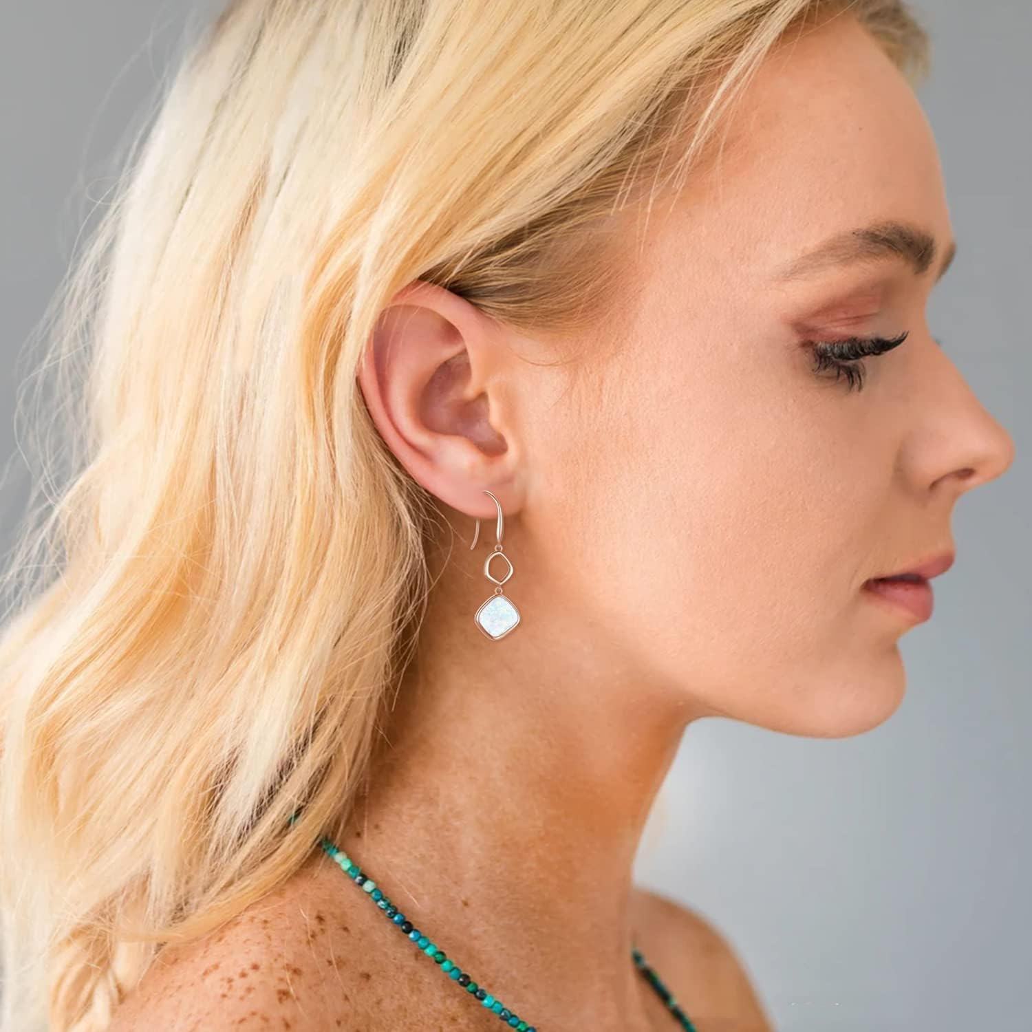 Sterling Silver White Opal Rose Gold Plated Dangle Earrings October Birthstone-0-3