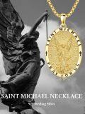 wholesale 925 Sterling Silver Saint Michael Archangel Oval Prayer Medal Pendant Necklace-0-4