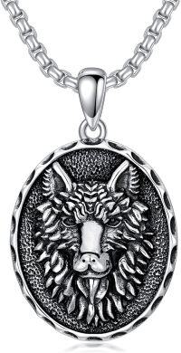 wholesale 925 Sterling Silver Round Celtic Lion Head Pendant Necklace with Chain for Men & Women - 45cm Length-Oval-Wolf