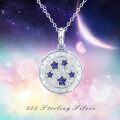 wholesale 925 Sterling Silver Round Blue Opal Photo Frame Pendant Necklaces for Women Gifts-0-5