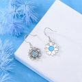 wholesale 925 Sterling Silver Blue Opal Lotus Flower Triangle Symbol Dangle Earrings-0-2