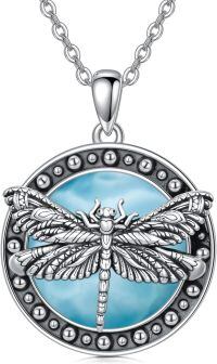 wholesale 925 Sterling Silver Dragonfly Blue Larimar Round Beaded Pendant Necklace For Women-05-Dragonfly-Larimar