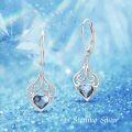 wholesale 925 Sterling Silver Heart-Shaped Blue Crystal Dangle Earrings with Filigree Design and Anchor Charm - Hypoallergenic Jewelry for Women-0-4
