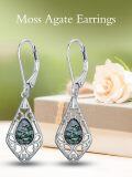 wholesale 925 Sterling Silver Teardrop Green Moss Agate Bohemian Filigree Dangle Earrings Gift for Her-0-3