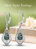 wholesale 925 Sterling Silver Teardrop Moss Agate Filigree Dangle Leverback Earrings for Women Gift Ideas-0-3