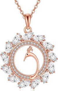 wholesale Rose Gold 925 Sterling Silver Cubic Zirconia Peacock Pendant Necklace for Women-Phoenix-1