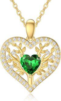 wholesale 925 Sterling Silver Tree of Life Necklace with 12 Birthstones - Heart Pendant for Love, Peace, Family & Protection - Gift for Her-May.