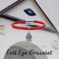 wholesale 925 Sterling Silver Hamsa Evil Eye Zircon Charm Red Braided Leather Bracelet-0-3