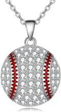 wholesale 925 Sterling Silver Baseball Pendant Necklace with Cubic Zirconia Stones Sport Fan Gifts for Her-0-0