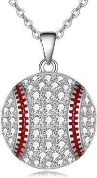 wholesale 925 Sterling Silver Baseball Pendant Necklace with Cubic Zirconia Stones Sport Fan Gifts for Her-Baseball