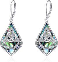 wholesale 925 Sterling Silver Moonstone Abalone Triquetra Celtic Knot Drop Earrings for Women - Witchy Jewellery Gift Idea-E-Celtic