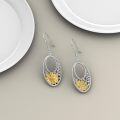 wholesale 925 Sterling Silver Oval Sunflower Dangle Leverback Earrings Gold Plated 3D Floral Design-0-4