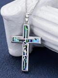 wholesale 925 Sterling Silver Abalone Shell Inlay Faith Cross Pendant Necklace s for Women-0-4
