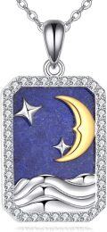 wholesale 925 Sterling Silver Lapis Lazuli Crescent Moon & Star Pendant Necklace for Men/Women Norse Pagan -0-0