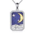 wholesale 925 Sterling Silver Lapis Lazuli Moon Star Wave Pendant Necklace-0-0