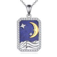 wholesale 925 Sterling Silver Lapis Lazuli Moon Star Wave Pendant Necklace-Moon and Star