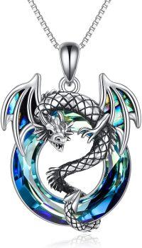 wholesale 925 Sterling Silver & Crystal Dragon Necklace for Women, Adjustable Chain, Ideal Gift for Christmas, Birthday, Mother's Day-Style 2-Blue