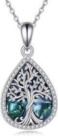 wholesale 925 Sterling Silver Green Abalone Shell Tree Of Life Pendant Necklace with Cubic Zirconia Accents-0-0