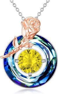 wholesale TOUPOP Mothers Day Gifts For Mom Women Necklace Sterling Silver Circle Necklaces For Women Crystal Pendant Birthday Mother's Day Jewelry Gifts For Mom Wife Her (rose-blue Crystal-11-november-topaz) -undefined