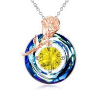 TOUPOP Sterling Silver Topaz Crystal Circle Pendant Necklace Gift for Mom-undefined