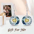 wholesale 925 Sterling Silver Purple Heart & Blue Swarovski Crystals Round Drop Earrings for Women-0-66