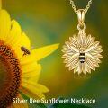 wholesale Gold 925 Sterling Silver Bee and Flower Locket Necklace with You Are My Sunshine Inscription-0-4