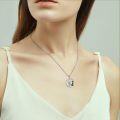 wholesale 925 Sterling Silver Crescent Moon with Cats and Heart Shape Stone Pendant Necklace for Women-0-1
