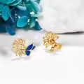wholesale 925 Sterling Silver Blue Enamel Butterfly Flower Stud Earrings Wholesale for Women Girls Hypoallergenic  6x8mm-0-2
