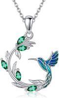 wholesale 925 Sterling Silver Hummingbird Pendant Necklace with Green Stones for Women Girls Mothers Day Gift-0-0