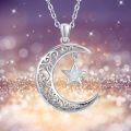 wholesale 925 Sterling Silver Opal Moon and Star Charm Pendant Necklace for Women Girls Gifts Jewelry Accessories 45cm Chain Length-0-1