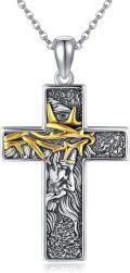 wholesale 925 Sterling Silver Filigree Cross Pendant with Gold Crown of Thorns and Jesus Face Design - Religious Jewelry for Men & Women-0-0