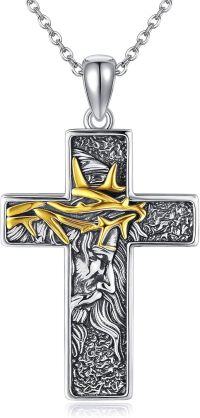 wholesale 925 Sterling Silver Filigree Cross Pendant with Gold Crown of Thorns and Jesus Face Design - Religious Jewelry for Men & Women-Jesus Cross