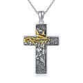 wholesale 925 Sterling Silver Filigree Cross Pendant with Gold Crown of Thorns and Jesus Face Design - Religious Jewelry for Men & Women-0-0
