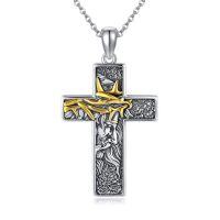 wholesale 925 Sterling Silver Filigree Cross Pendant with Gold Crown of Thorns and Jesus Face Design - Religious Jewelry for Men & Women-Jesus Cross