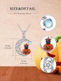 wholesale 925 Sterling Silver Halloween Pumpkin Black Cat Necklace with Blue Stone and Crescent Moon Design-0-1