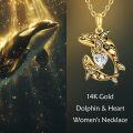 wholesale 14K Solid Killer Whale Heart Crystal Pendant Necklace - Mothers Day Gifts-0-3