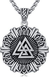 wholesale 925 Sterling Silver Valknut Pendant Nordic Amulet Mens Chain Necklace -D-Viking Valknut