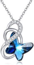 wholesale 925 Sterling Silver Blue Butterfly Pendant Necklace Wholesale With Crystal Accents-0-0