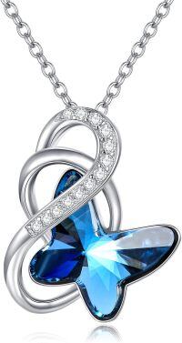 wholesale 925 Sterling Silver Blue Butterfly Pendant Necklace Wholesale With Crystal Accents-Blue