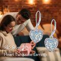wholesale 925 Sterling Silver Blue Turquoise Filigree Heart Drop Earrings-0-4