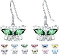 wholesale 925 Sterling Silver Cubic Zirconia 12 Birthstone Butterfly Dangle Earrings-05-May