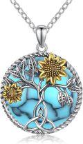 wholesale 925 Sterling Silver Tree of Life Turquoise and Gold Sunflowers Pendant Necklace-0-0