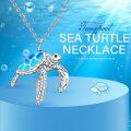 wholesale 925 Sterling Silver Blue Opal Sea Turtle Pendant Necklace with CZ Accents and Extender Chain (14+3)-0-5