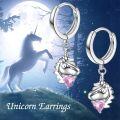 wholesale 925 Sterling Silver Unicorn Pink Crystal Drop Huggie Hoop Earrings for Women Girls-0-1