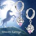wholesale 925 Sterling Silver Unicorn Pink Crystal Drop Huggie Hoop Earrings for Women Girls-0-1