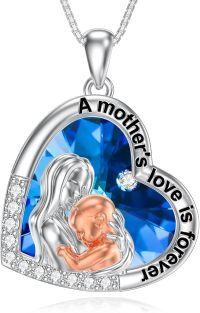wholesale 925 Sterling Silver Blue Crystal Mother's Love Pendant Necklace for Sisters-3-Mom&Newborns Necklace
