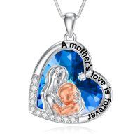 wholesale 925 Sterling Silver Blue Crystal Mother's Love Pendant Necklace for Sisters-3-Mom&Newborns Necklace