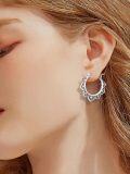 wholesale 925 Sterling Silver Bali Boho Floral Patterned Huggie Hoop Earrings for Women-0-1