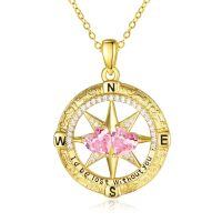 wholesale 925 Sterling Silver Compass Pendant with Birthstones for Women-10-10-Oct-Oct