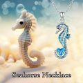 wholesale 925 Sterling Silver Birthstone Blue Seahorse Heart Pendant Necklace-0-3